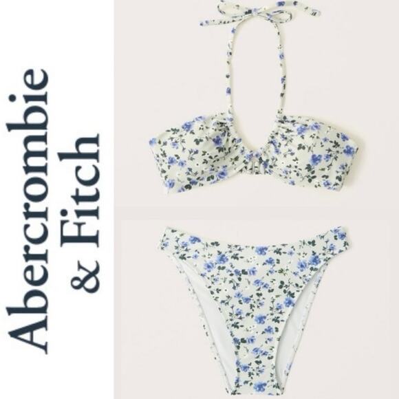 Abercrombie Bikini Upside Down Halter Triangle Top Mid-Rise High-Leg Bottoms - Picture 4 of 13